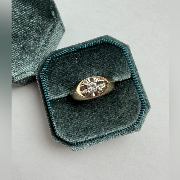Heavy Vintage Estate 14k Diamond Ring Illusion Setting Size 8.5 Two Tone